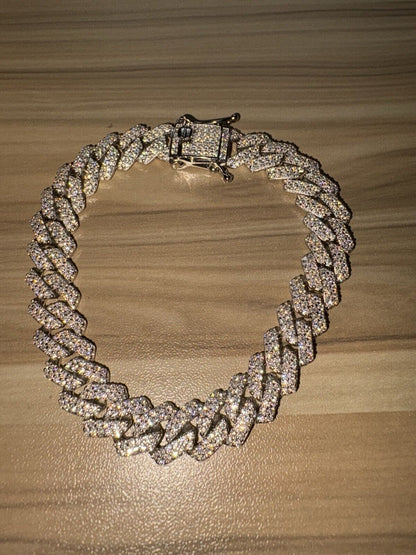 Silver Moissanite Cuban Link Bracelet 10mm 8”