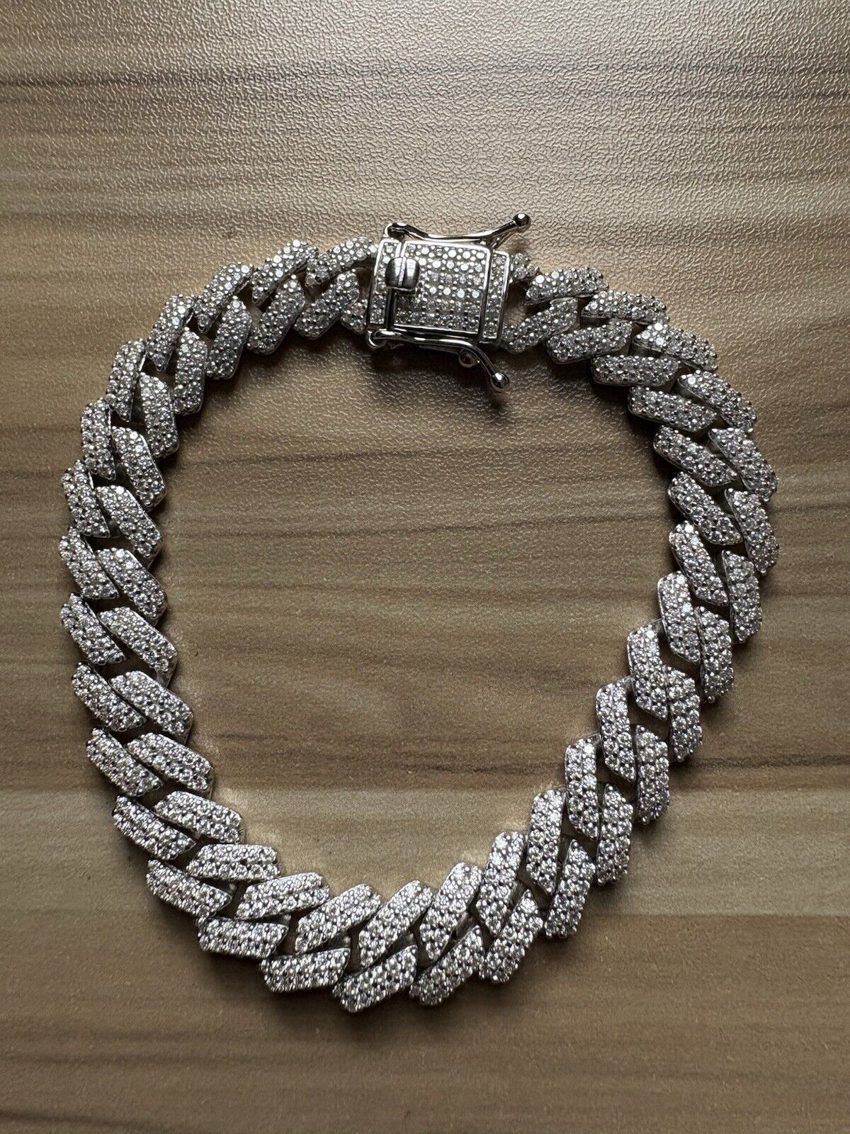 Silver Moissanite Cuban Link Bracelet 10mm 8”