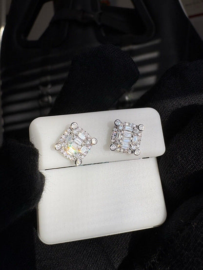 0.83ct Baguette Silver Moissanite Screw Back Earrings